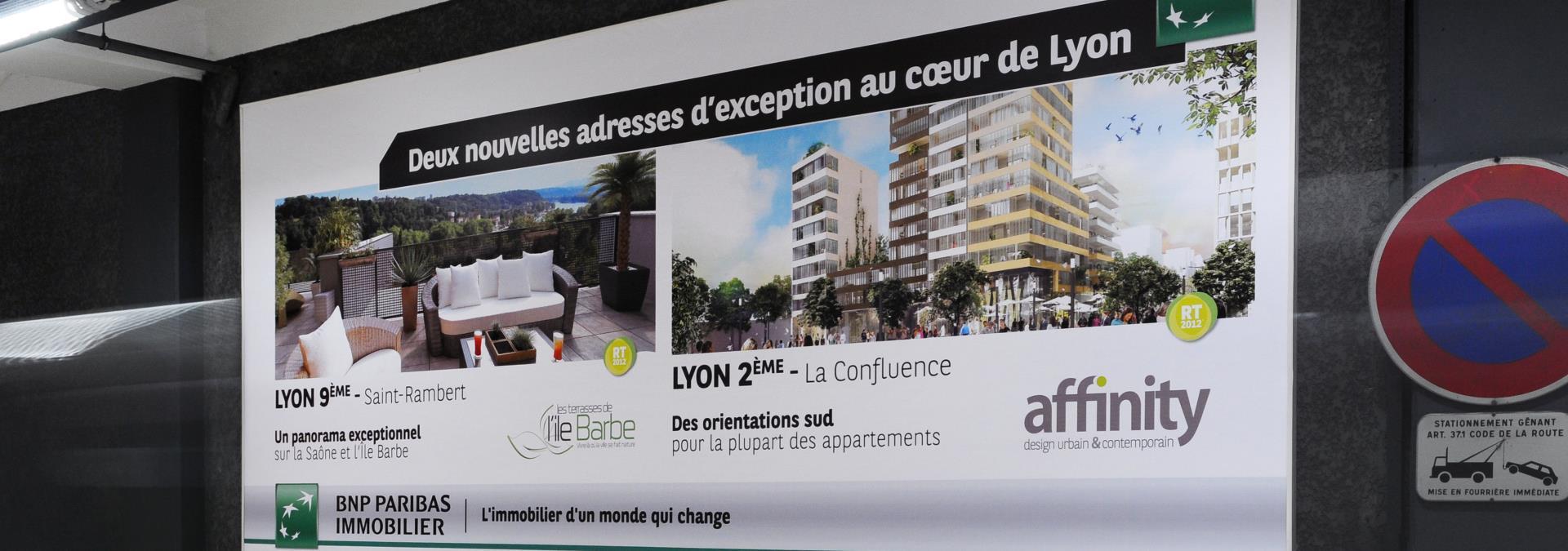Affichage dans le parking Cordeliers avec BNP Paribas Immobilier