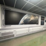 abillage mural grand format représentant un hublot spatial ouvert sur la Terre.